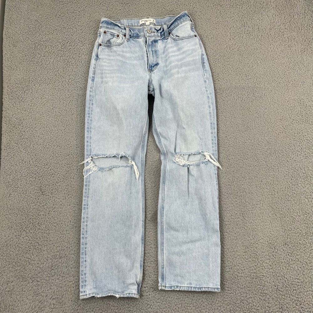 Abercrombie Fitch Baggy Low Rise Jeans Women 25 Distressed Light Wash Curve Love
